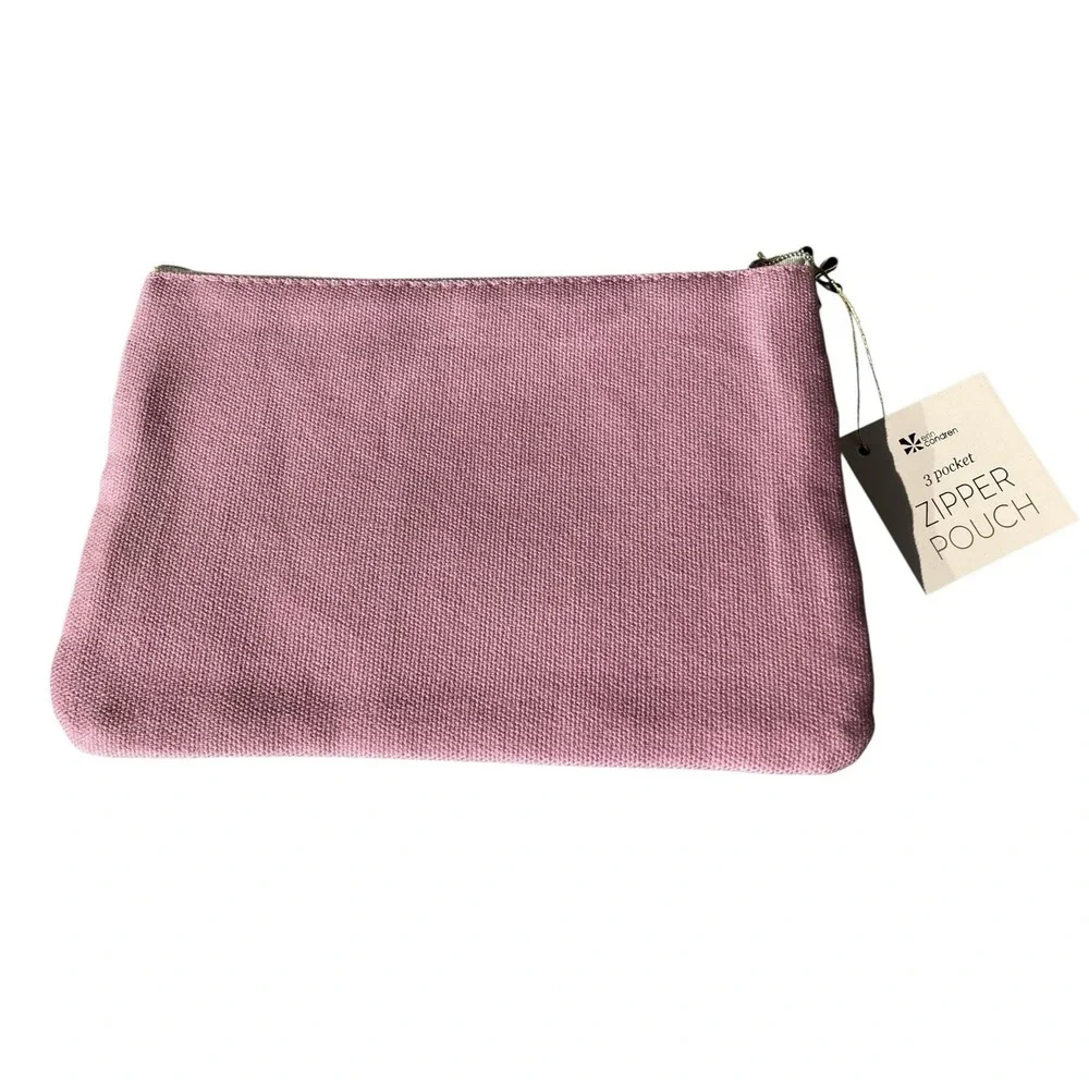 Erin Condren Triple Zipper Pouch NWT Raspberry Ombre Canvas Pencil Planner Case